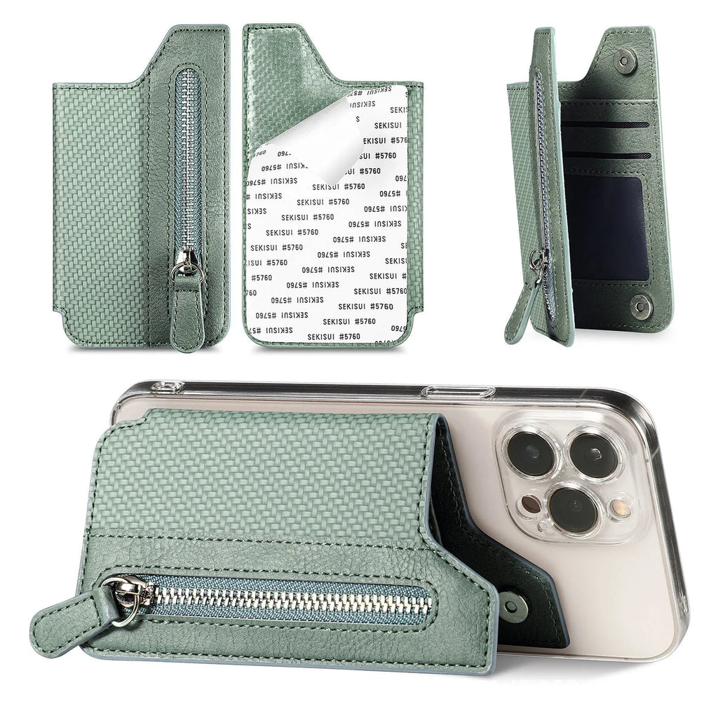 All-inclusive phone case with transparent TPU lens, PU card holder, and striped pattern for iPhone 13 Pro
