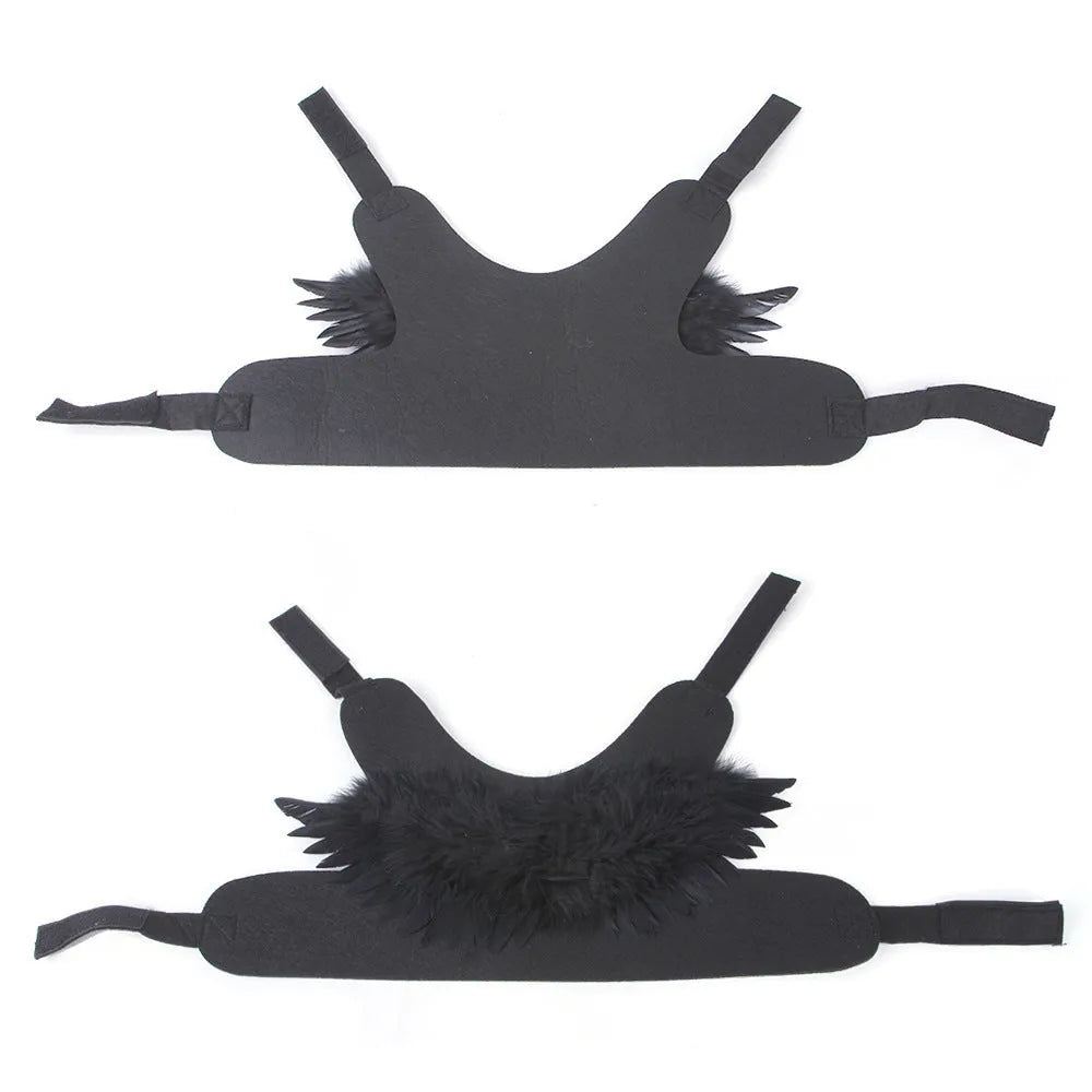 Black and white angel wings costume for dogs with chest-back attachment design