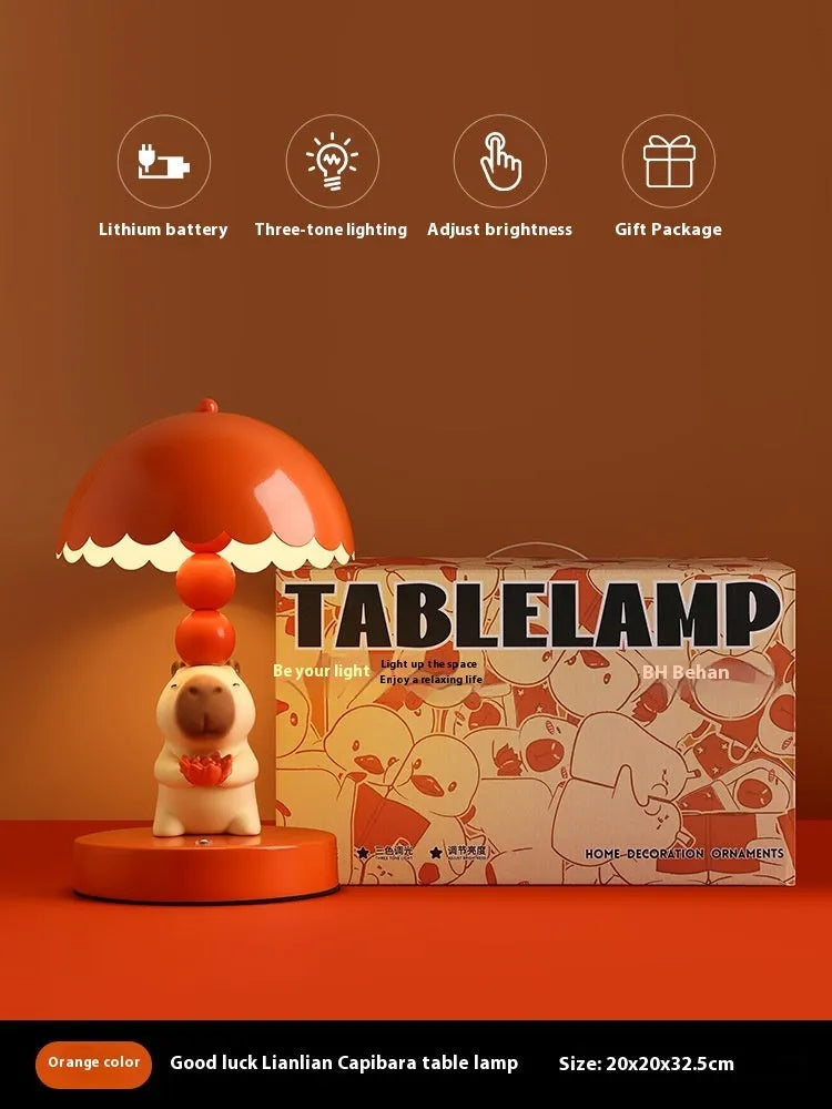 Cute Kappabala bedroom table lamp in resin and wrought iron, simple modern night light with lotus or Let It Be design