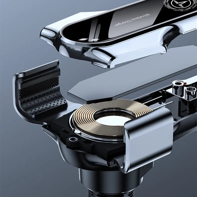 T11 wireless car charger, black or silver, infrared sensor, air outlet mount, Type-C output, stretching bracket