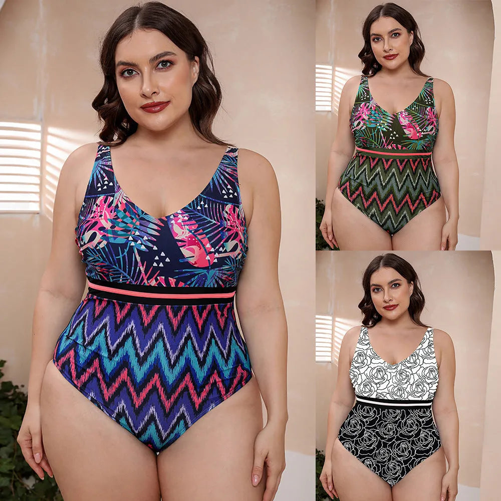 Women's striped vest one-piece swimsuit with spaghetti straps and printed pattern for swimming sports