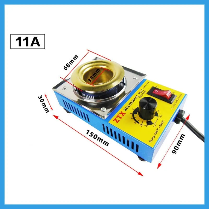 Desktop tin melting furnace with temperature control dial and titanium-plated construction for soldering applications