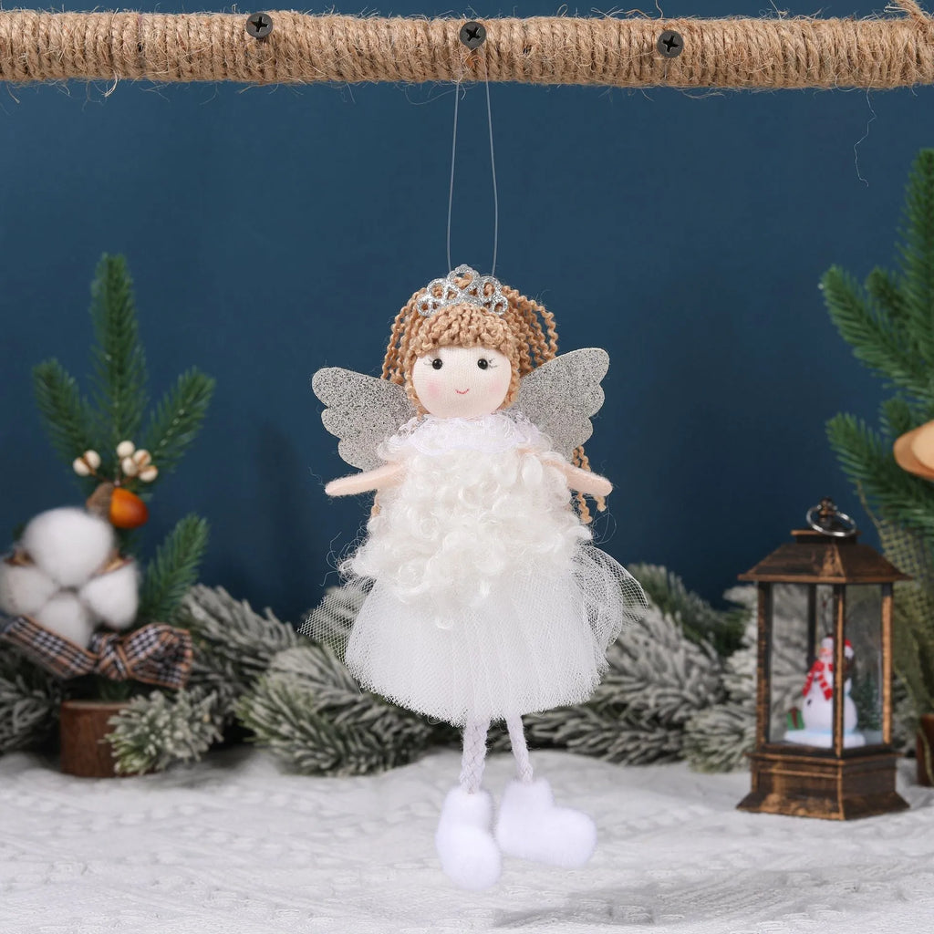 Cartoon angel cloth hair clip pendant for Christmas, shown on a high ponytail.