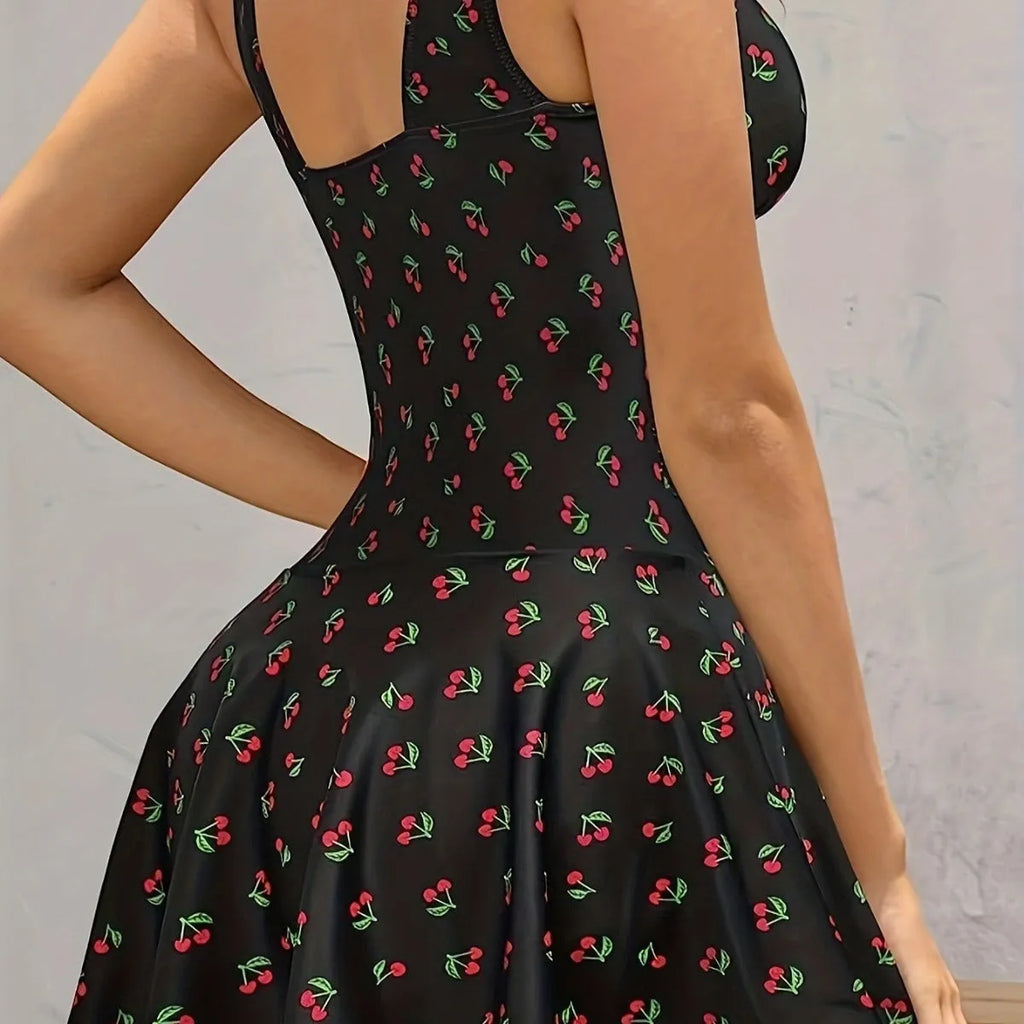 Plus size high waist slimming one-piece swimsuit for women, floral pattern, black colour, XL size