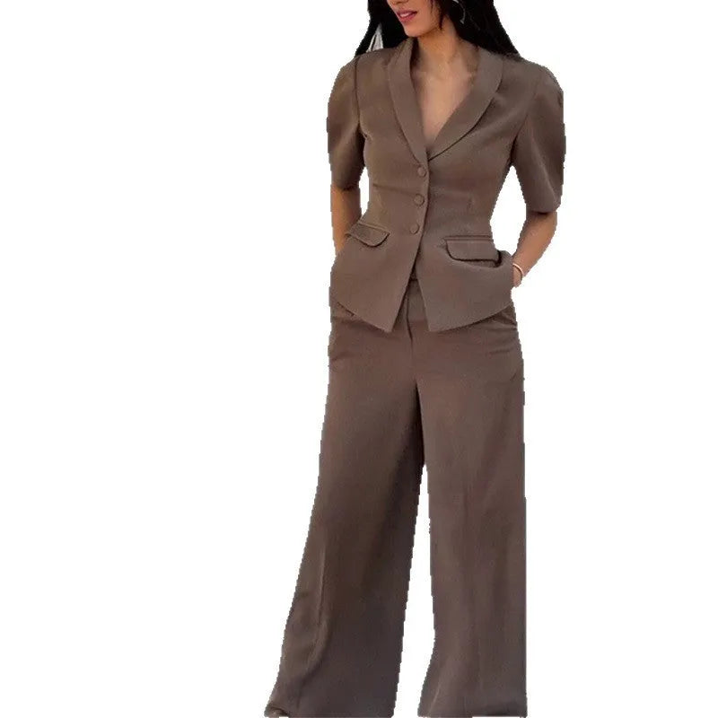 Brown polyester slim fit men's suit with top and trousers for professional wear
