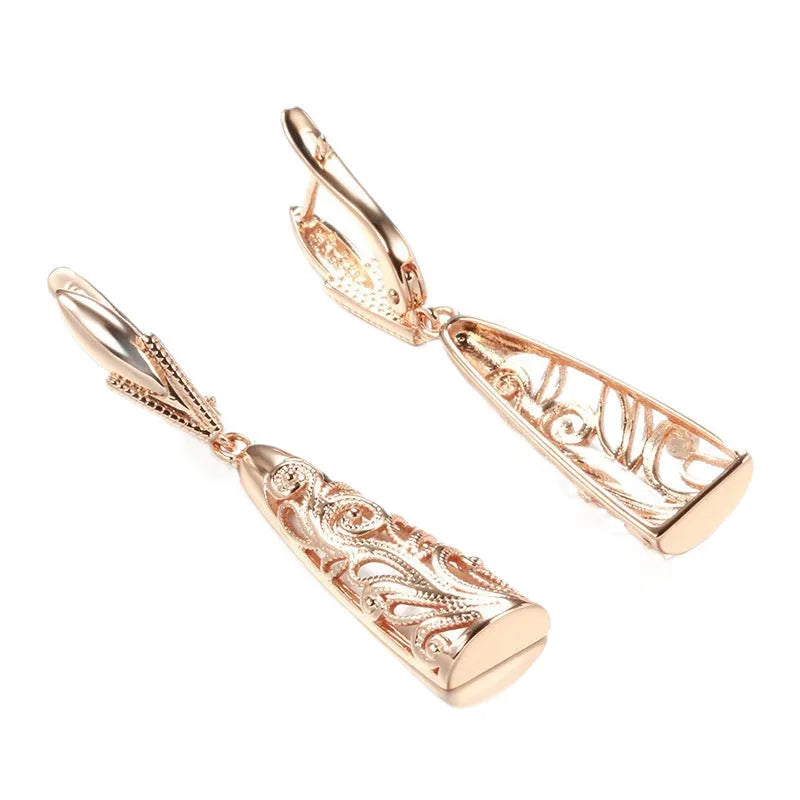 Retro hollow-carved rose gold copper earrings with leaf design for women