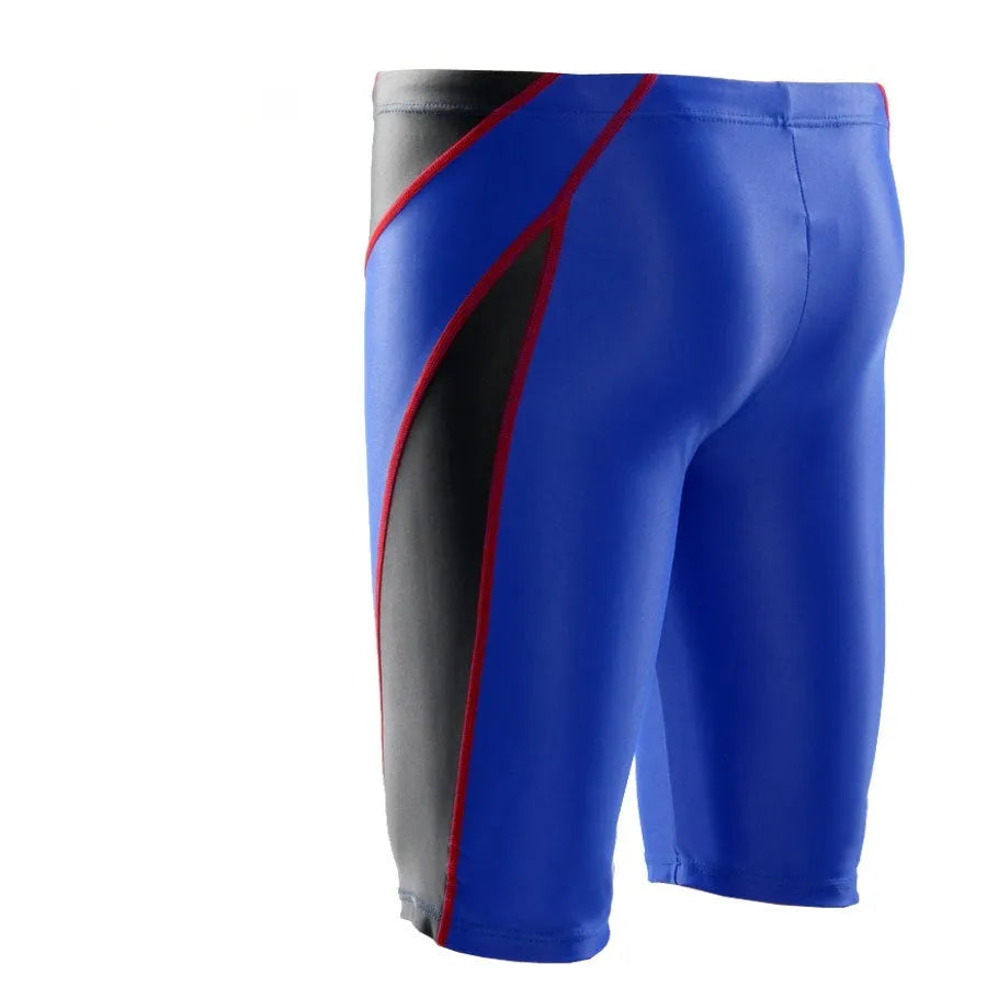 Knee-length men's swimming trunks with printed pattern in nylon fabric