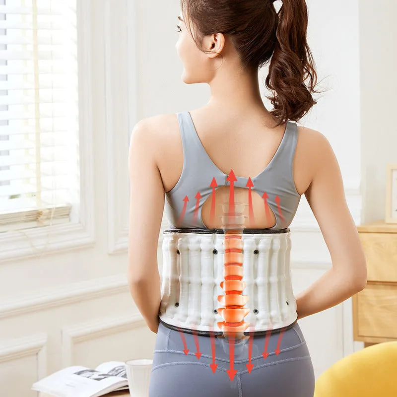 Automatic inflation lumbar waist support belt made from black PU material, sizes S and M.