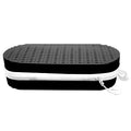Silicone glasses case with long handle in rose red light purple colour, showing 200x80x50mm dimensions