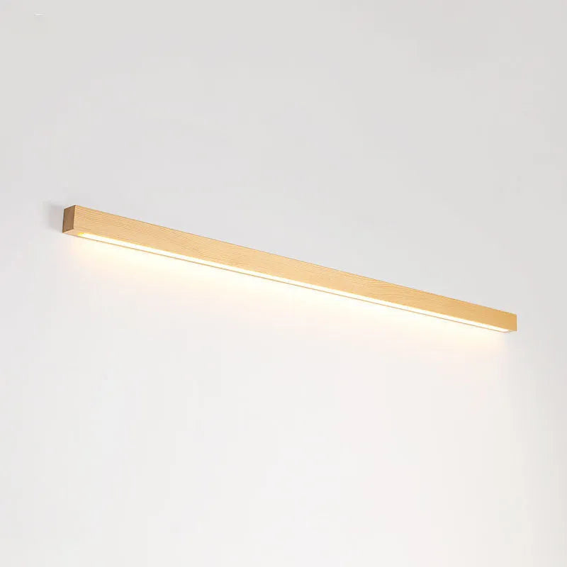 Walnut colour wood and acrylic log strip wall lamp in three lengths with integrated LED lighting