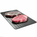Black rectangular aluminium fast defrost tray for thawing frozen meat and food