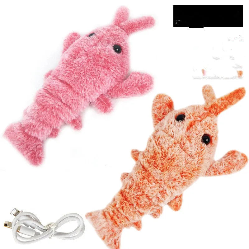 Electric jumping shrimp cat toy, USB rechargeable simulation lobster plush in random colour, 35 cm tall