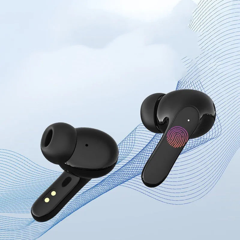 TWS wireless in-ear sports headphones in black or white colour with bilateral stereo configuration