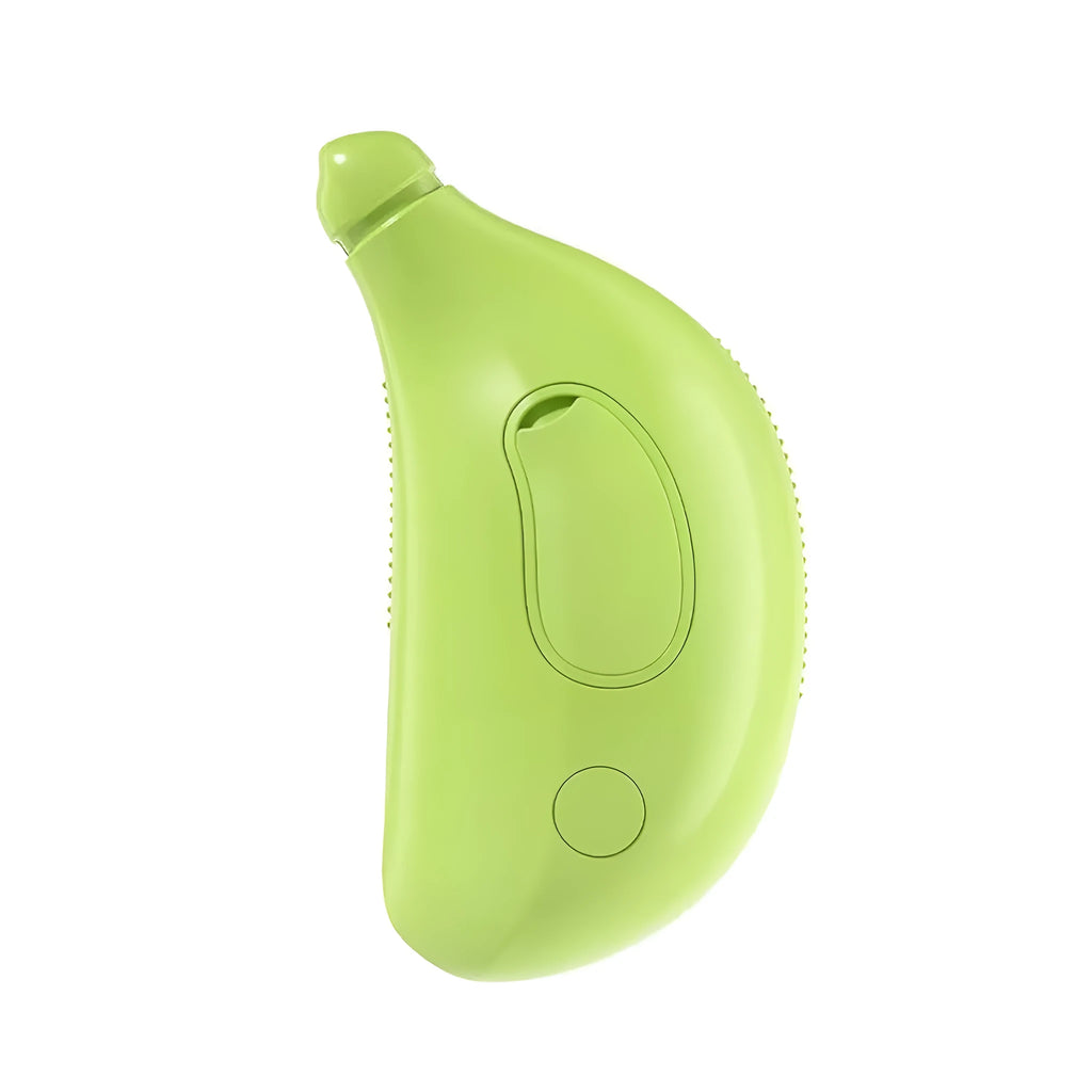 Rechargeable 3-in-1 cat steam brush with green silicone paw-shaped bristle tips for grooming
