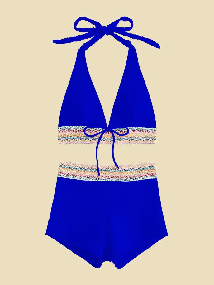 Women's high waist bikini swimsuit in two-piece design with polyester fabric