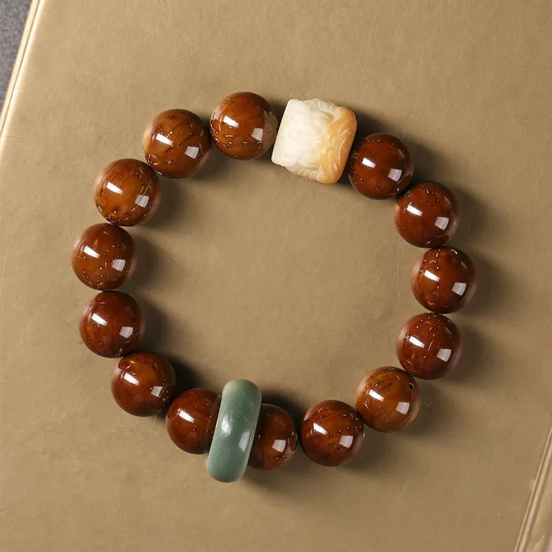 Hand-woven single circle bracelet with 13mm round beads in lion style options