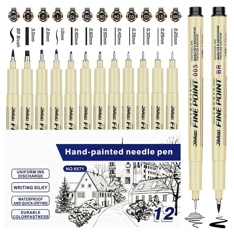 Waterproof needle pen with syringe cartoon design for drawing and writing