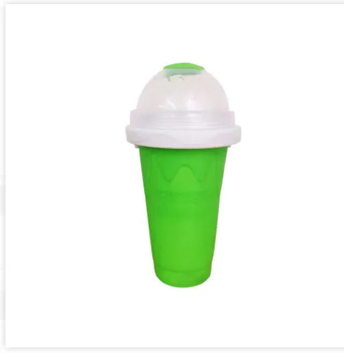 Blue quick refrigeration pinch cup with double-layer silicone construction for making slushies.