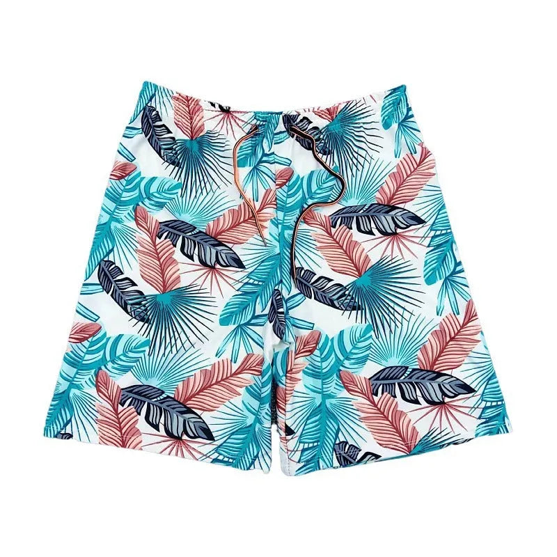 Men's cropped swimming trunks in multicolour pattern with polyester spandex fabric for beach and pool use