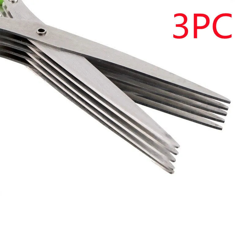 Green multi-layer stainless steel kitchen scissors for cutting herbs and green onions