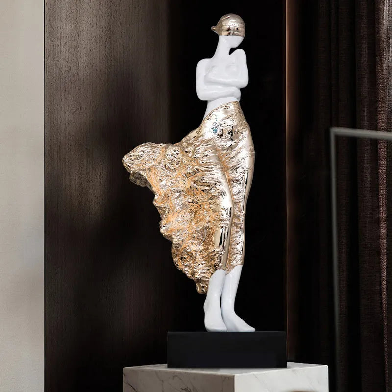 Modern sculptured ornament with beauty characters in rose gold or silver finish, 48cm tall