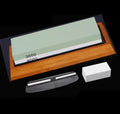 Double-sided 3000/8000 grit whetstone with bamboo base for kitchen knife sharpening