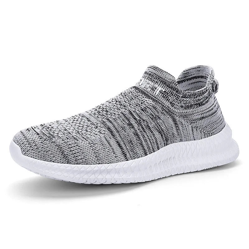 Men's lightweight low-top hiking shoes in flyknit material, shown in a solid colour.