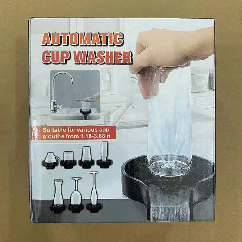 Black plastic household press type high pressure automatic cup washer on kitchen counter
