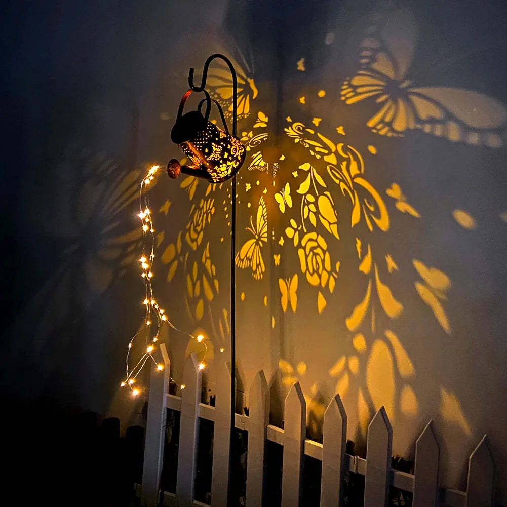 Pastoral style tapered butterfly solar garden lamp made of iron.