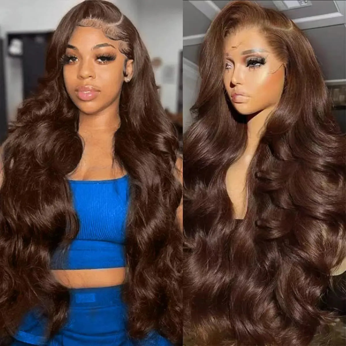 Lace big wave wig for women, dark brown, high temperature silk, 18 inch length, 13x4 lace front