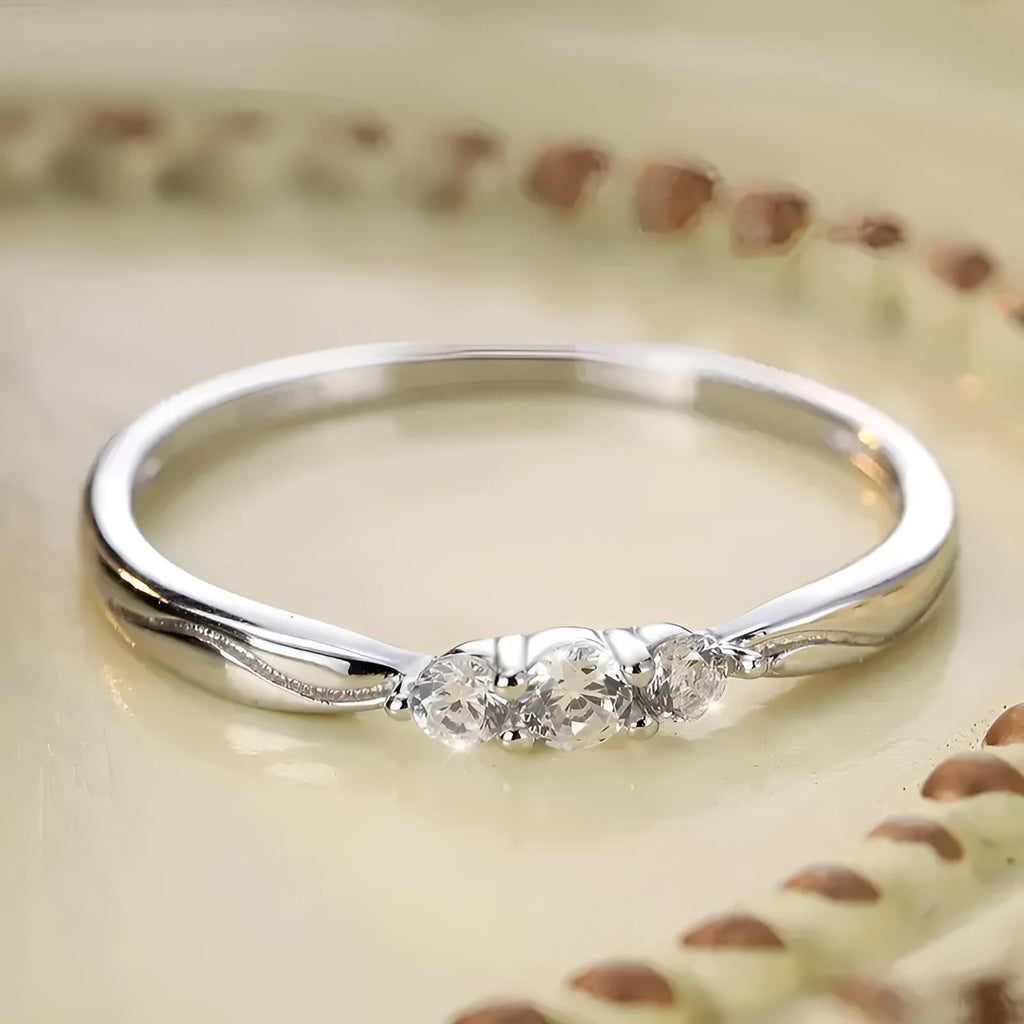 S925 sterling silver ripple wave gang drill ring on white background, white gold plating, US sizes 6-9