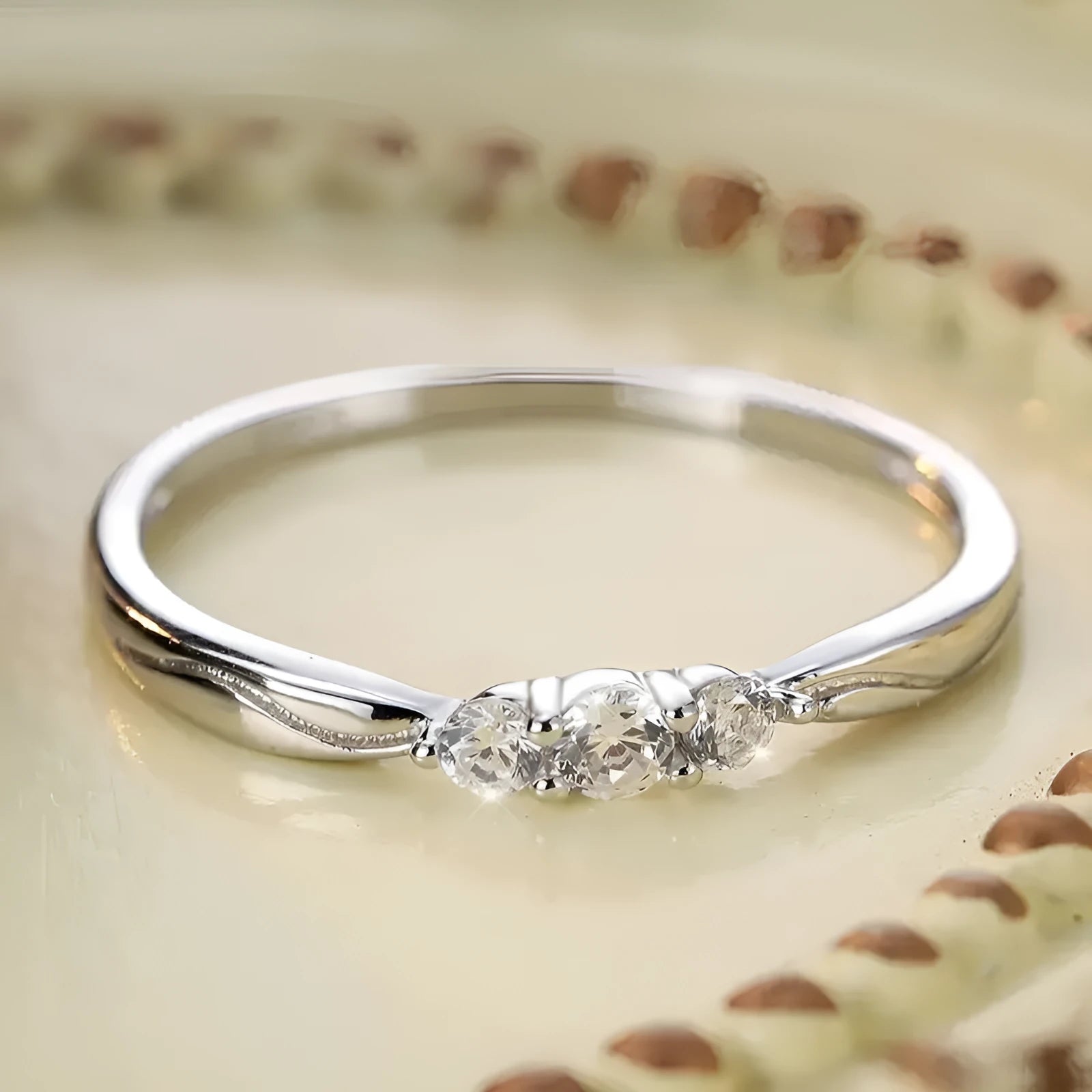 S925 sterling silver ripple wave gang drill ring on white background, white gold plating, US sizes 6-9