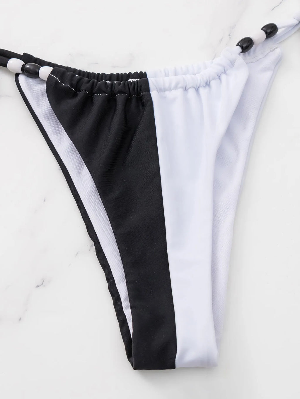 Black and white lace-up triangle cup women's bikini with briefs bottom