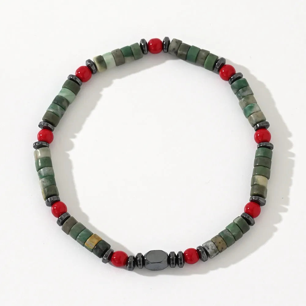 Bohemian cylindrical natural stone beads string bracelet for men with hand-woven construction