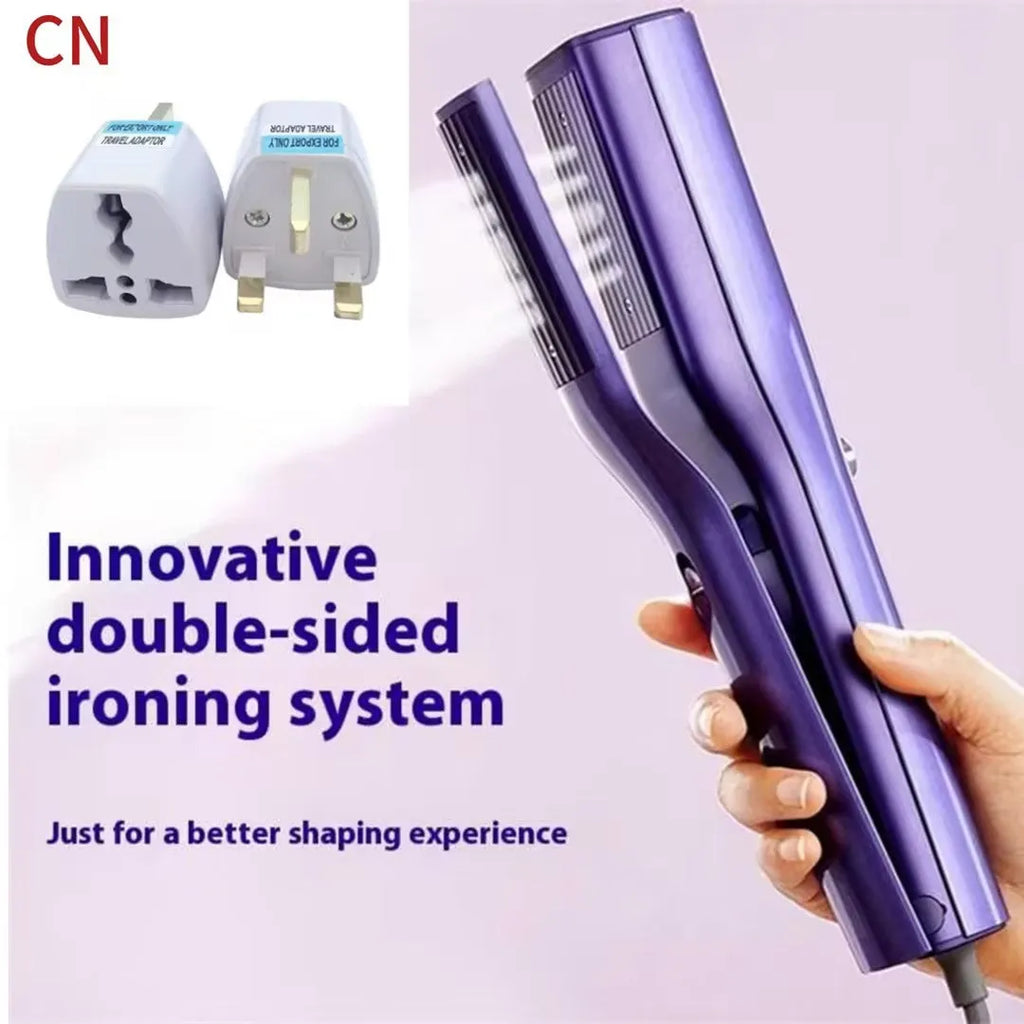 Handheld garment steamer with AI temperature control display showing dual heating modes for hanging and flat ironing