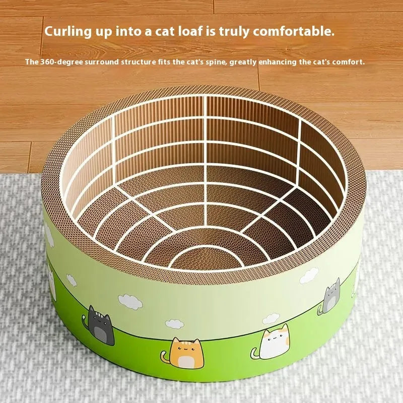 Large round deep pit cat scratch board in corrugated paper, shown in HK round pit colour.