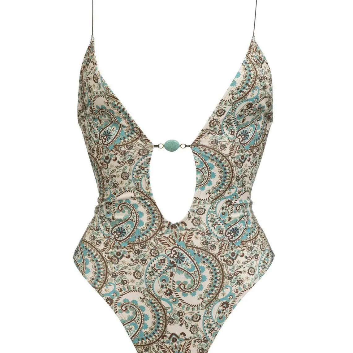 Sexy deep V one-piece swimsuit with floral print and backless lace-up design in polyester fabric