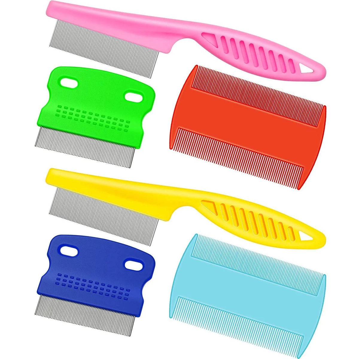 Blue handle stainless steel dense gear pet flea comb 4-piece set for dogs and cats