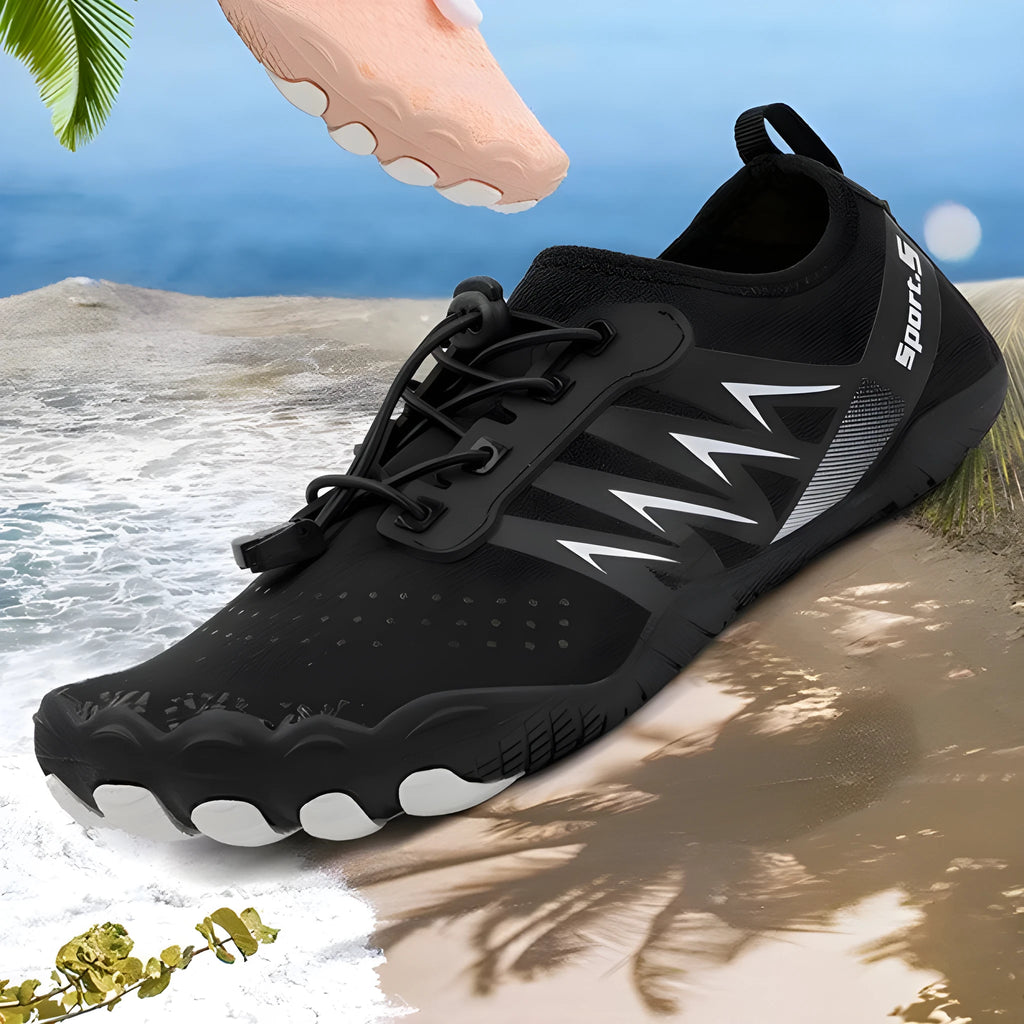 Quick-drying river tracing shoes with mesh upper and natural rubber outsole in apricot colour