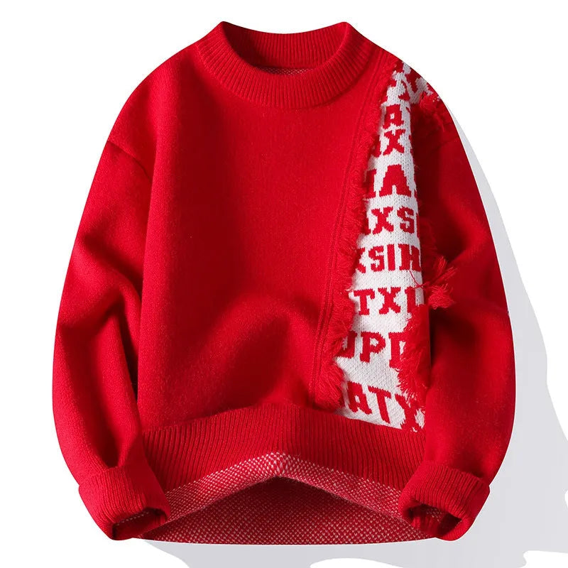 Men's loose fit knitted pullover with long sleeves and ribbed hem in multiple colours
