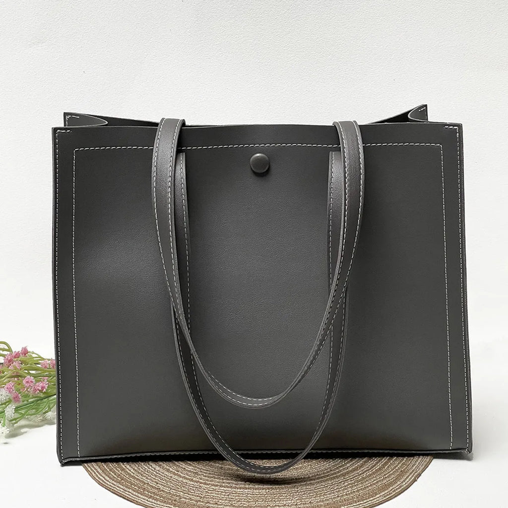 PU embossed crossbody tote bag with contrast colour stitching, horizontal square shape, black and brown option
