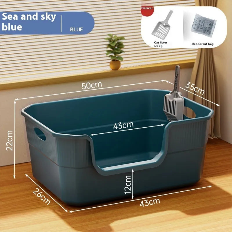 Oversized splash-proof cat litter box in chosen colour with free extra-large scoop