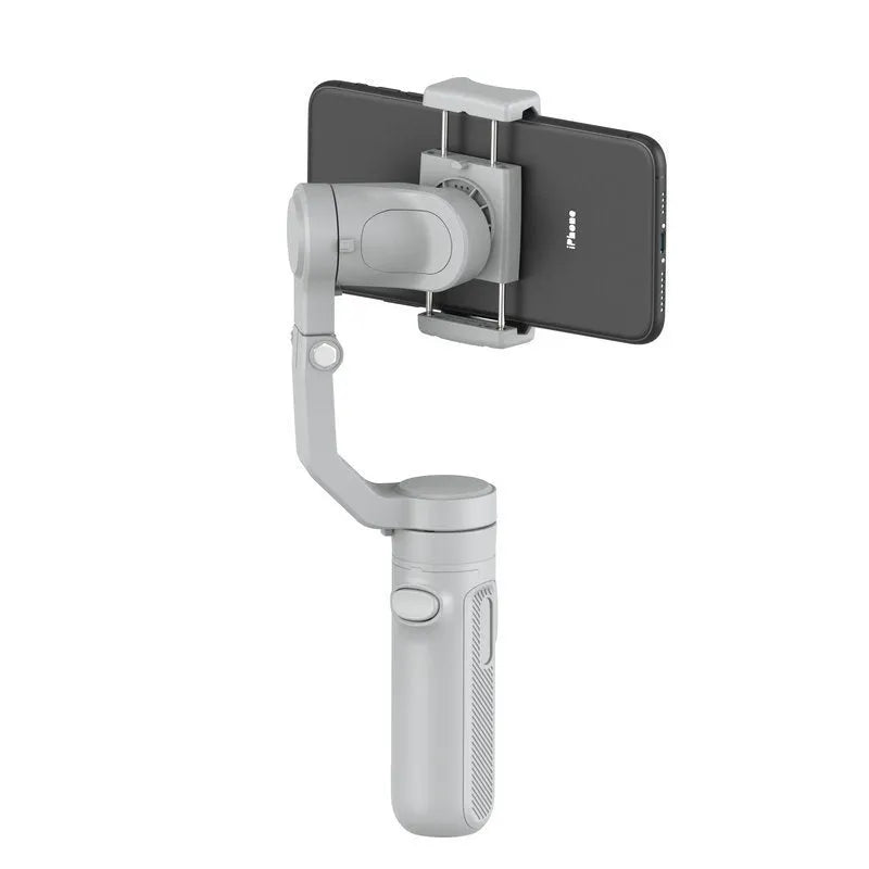 Handheld three-axis Bluetooth phone stabiliser with foldable ABS glass fibre body and tripod