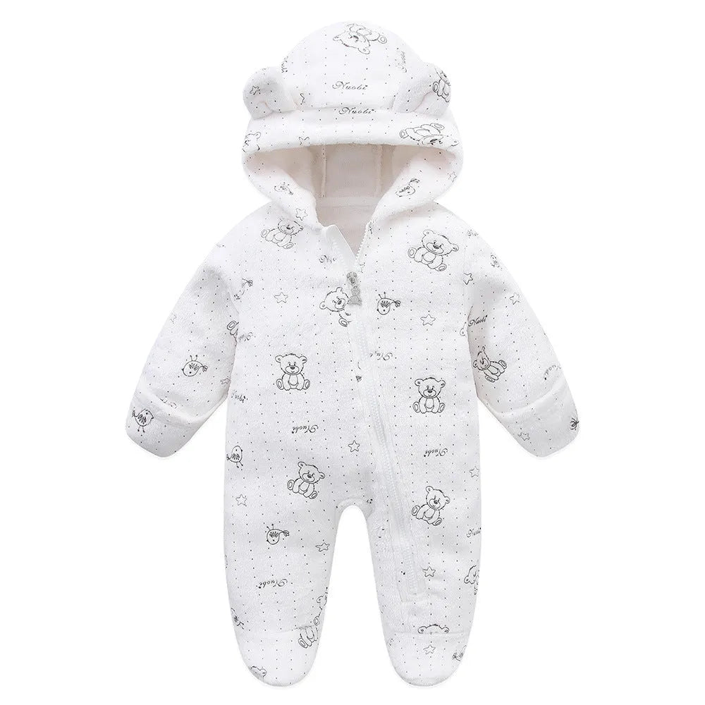 Fleece-lined flannel baby jumpsuit in dark blue, suitable for 50-80cm height