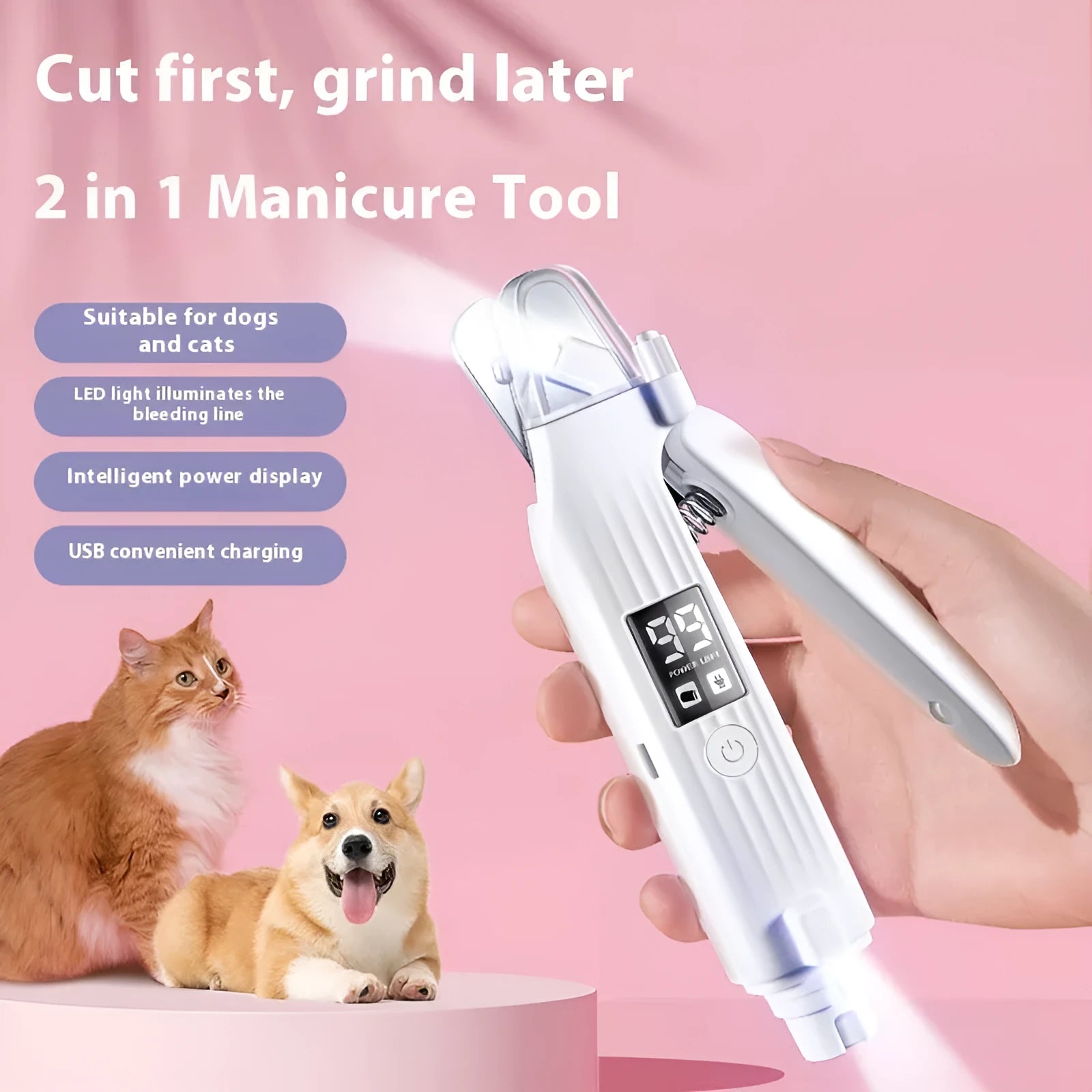 HZ8 White dog nail clippers with angled blades and ergonomic ABS handle
