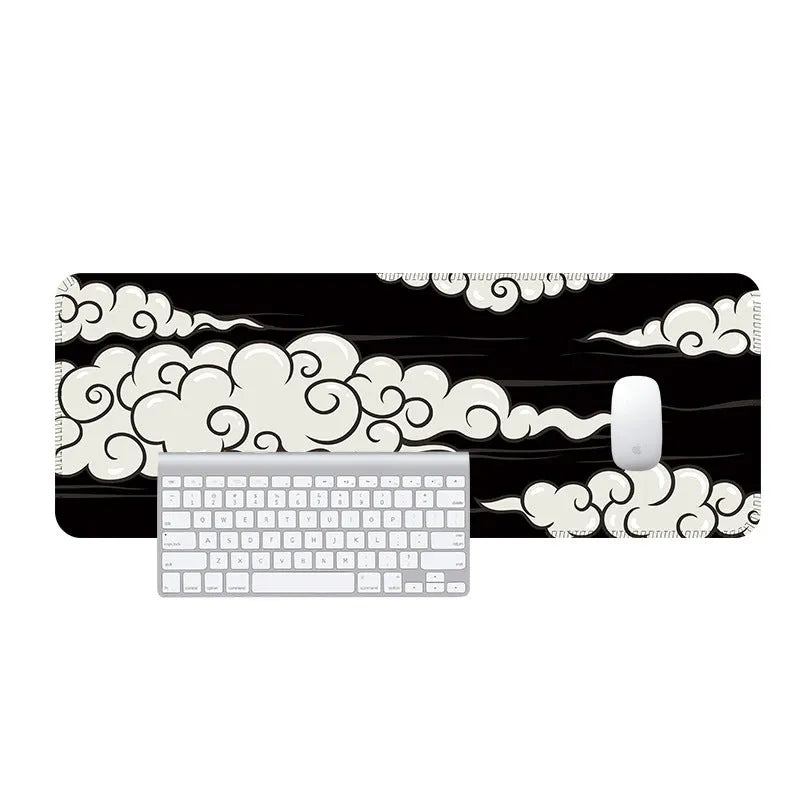Large cloud pattern mouse pad with natural rubber base on office desk