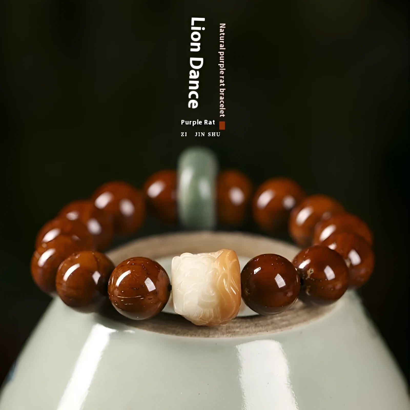 Hand-woven single circle bracelet with 13mm round beads in lion style options
