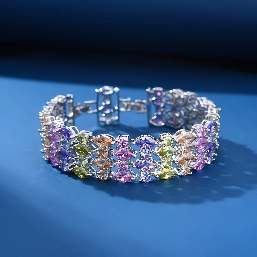 Women's crystal zircon bracelet with inlaid stones, 21cm length, available in multiple colours including white and pink