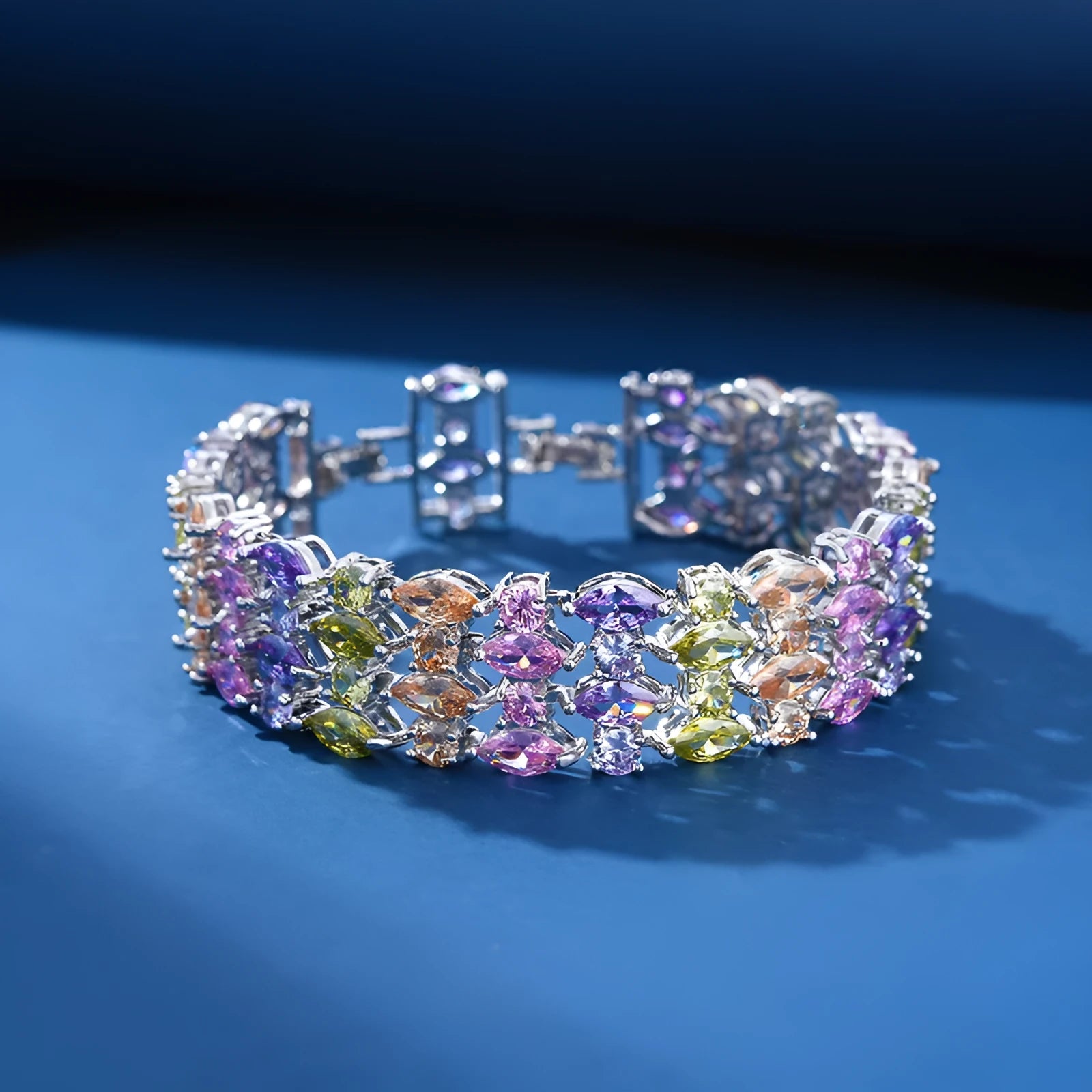 Women's crystal zircon bracelet with inlaid stones, 21cm length, available in multiple colours including white and pink