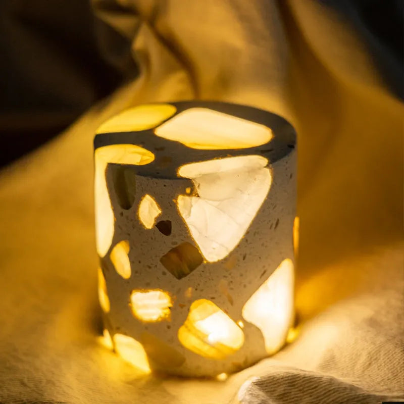 Terrazzo night light, 10 x 10 x 7.5cm, tri colour dimming bedside lamp with non-intelligent control